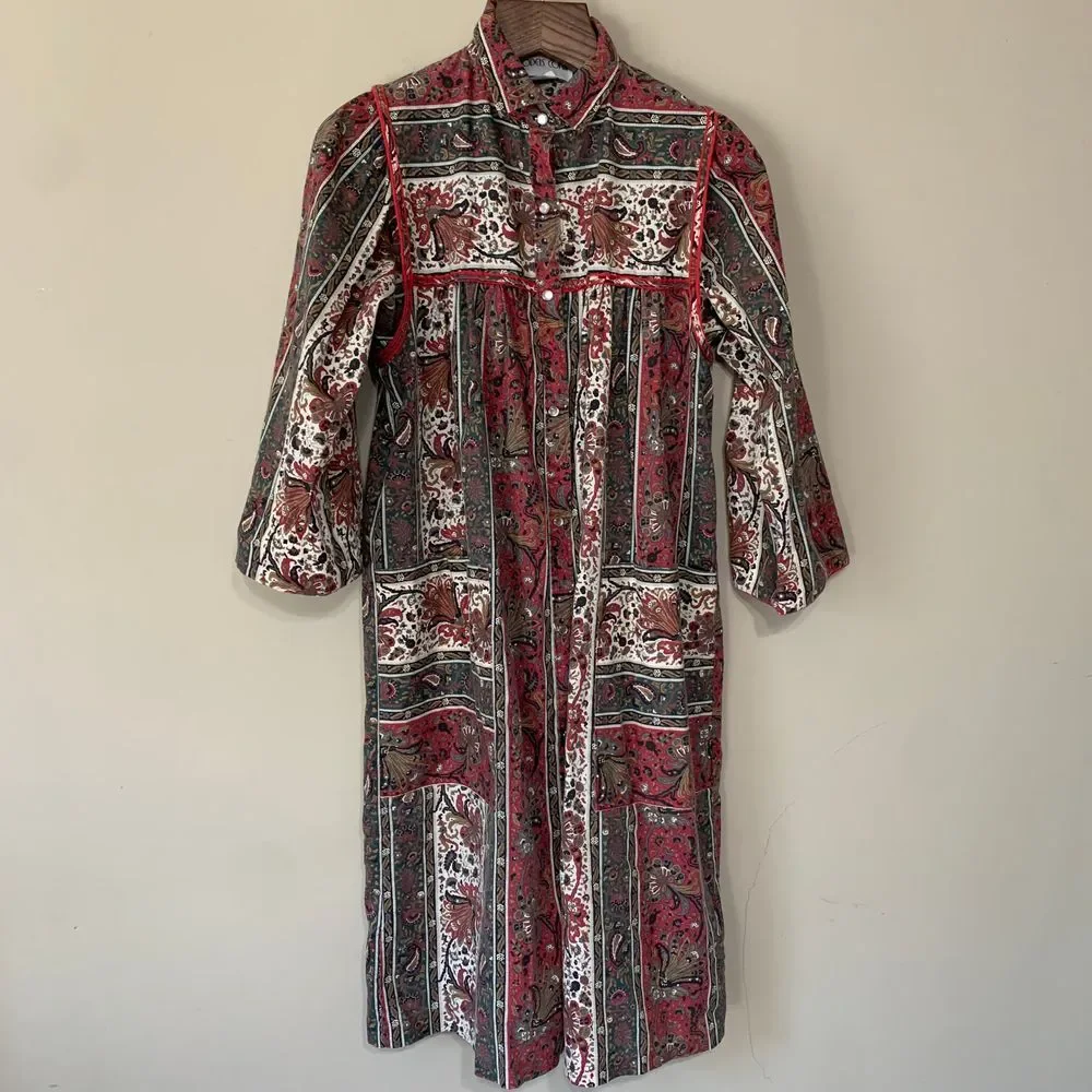 Vintage Models Coat Duster Lounge Pearl Snap Cottagecore Boho Paisley Size 12